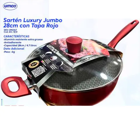 Sartén Luxury Jumbo 28cm con Tapa Rojo