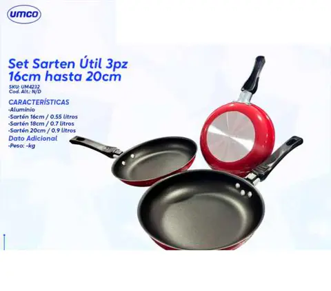Set Sarten Útil 3pz 16cm hasta 20cm