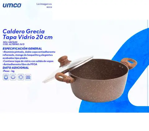 Caldero Grecia Tapa Vidrio 20 cm