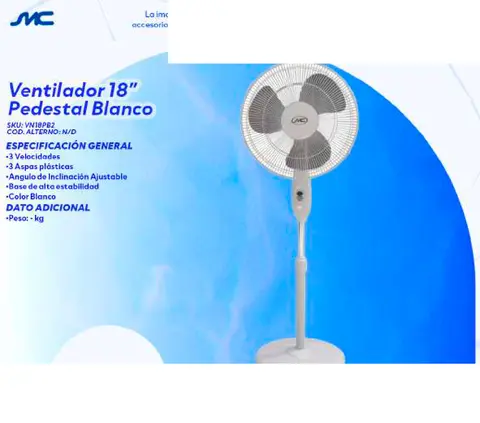 Ventilador 18" Pedestal Blanco
