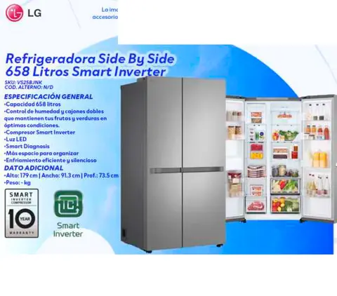 Refrigeradora Side By Side 658 Litros Smart Inverter