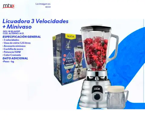 Licuadora 3 Velocidades + Minivaso
