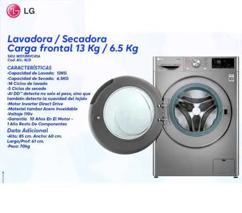 Lavadora / Secadora Carga frontal 13 Kg / 6.5 Kg