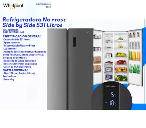 Refrigeradora No Frost Side by Side 531 Litros