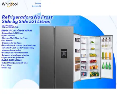Refrigeradora No Frost Side by Side 521 Litros