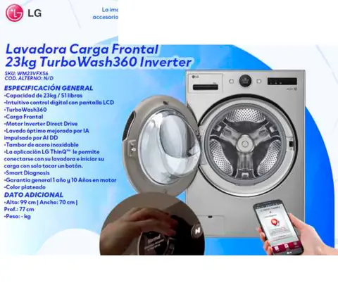 Lavadora Carga Frontal 23kg TurboWash360 Inverter