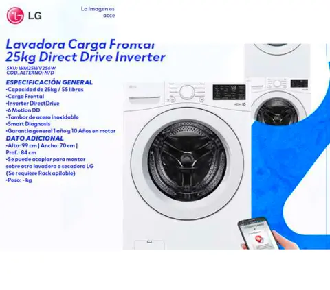 Lavadora Carga Frontal 25kg Direct Drive Inverter