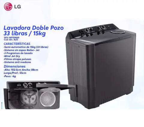 Lavadora Doble Pozo 33 libras / 15kg (LG WP15MAR)