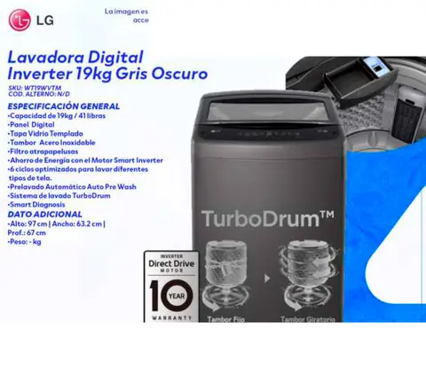 Lavadora Digital Inverter 19kg Gris Oscuro