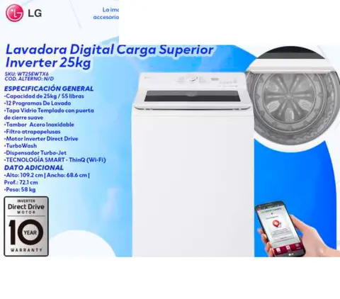 Lavadora Digital Carga Superior Inverter 25kg