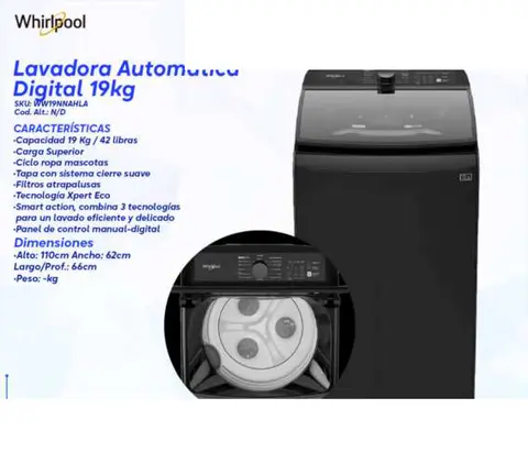 Lavadora Automática Digital 19kg (Whirlpool WW19NNAHLA)