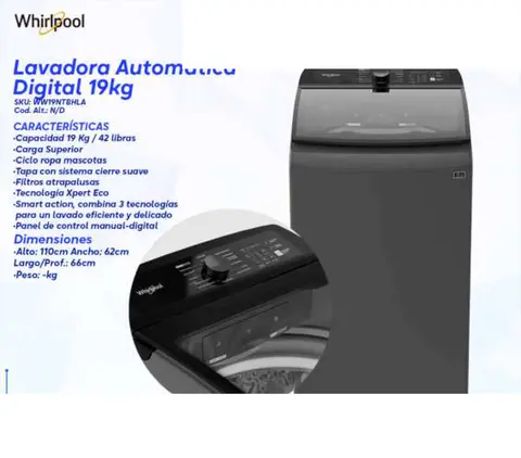 Lavadora Automática Digital 19kg (Whirlpool)