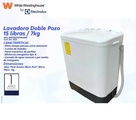Lavadora Doble Pozo 15 libras / 7kg