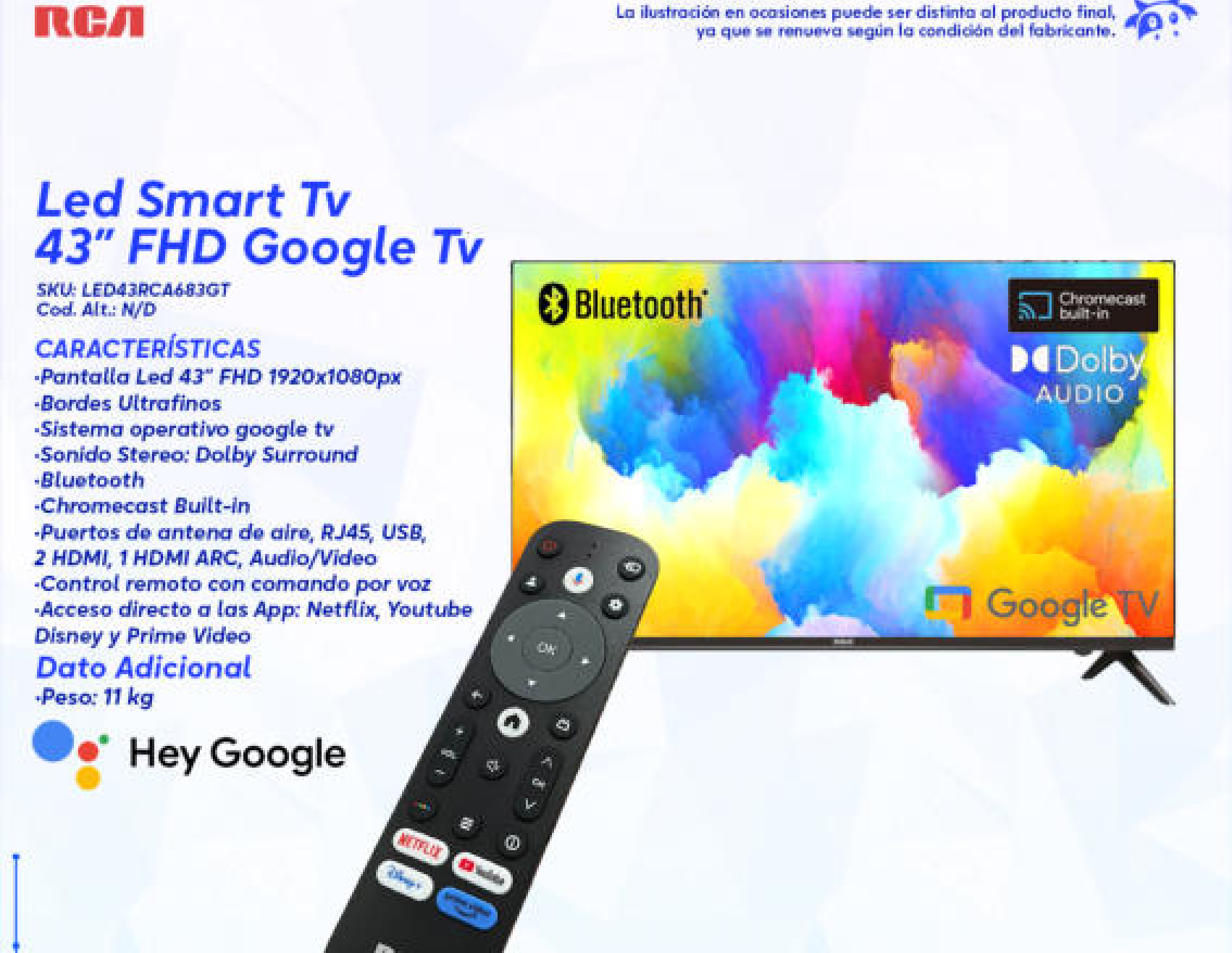 Led Smart Tv 43" FHD Google Tv (RCA LED43RCA683GT)