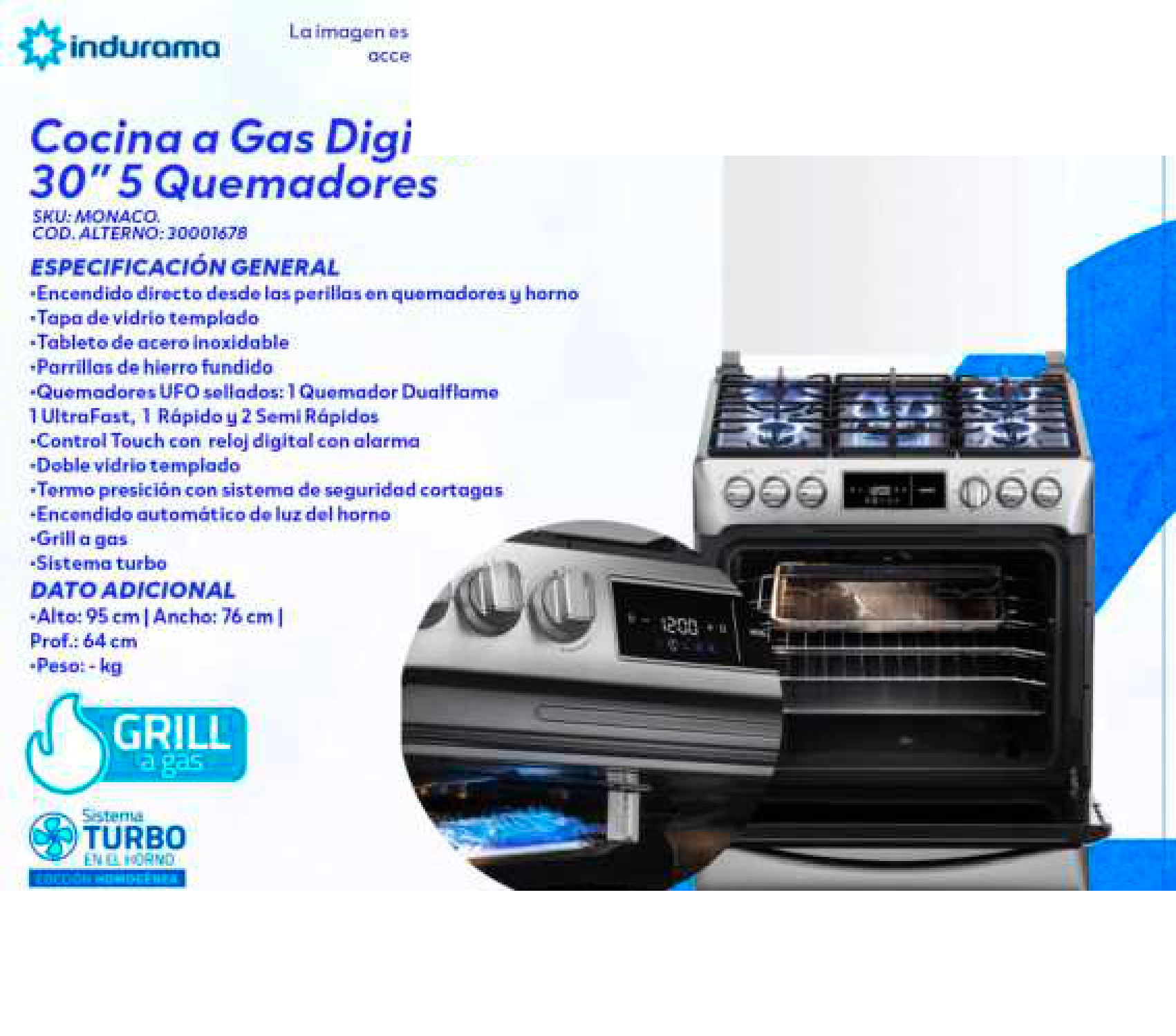 Cocina a Gas Digital 30" 5 Quemadores