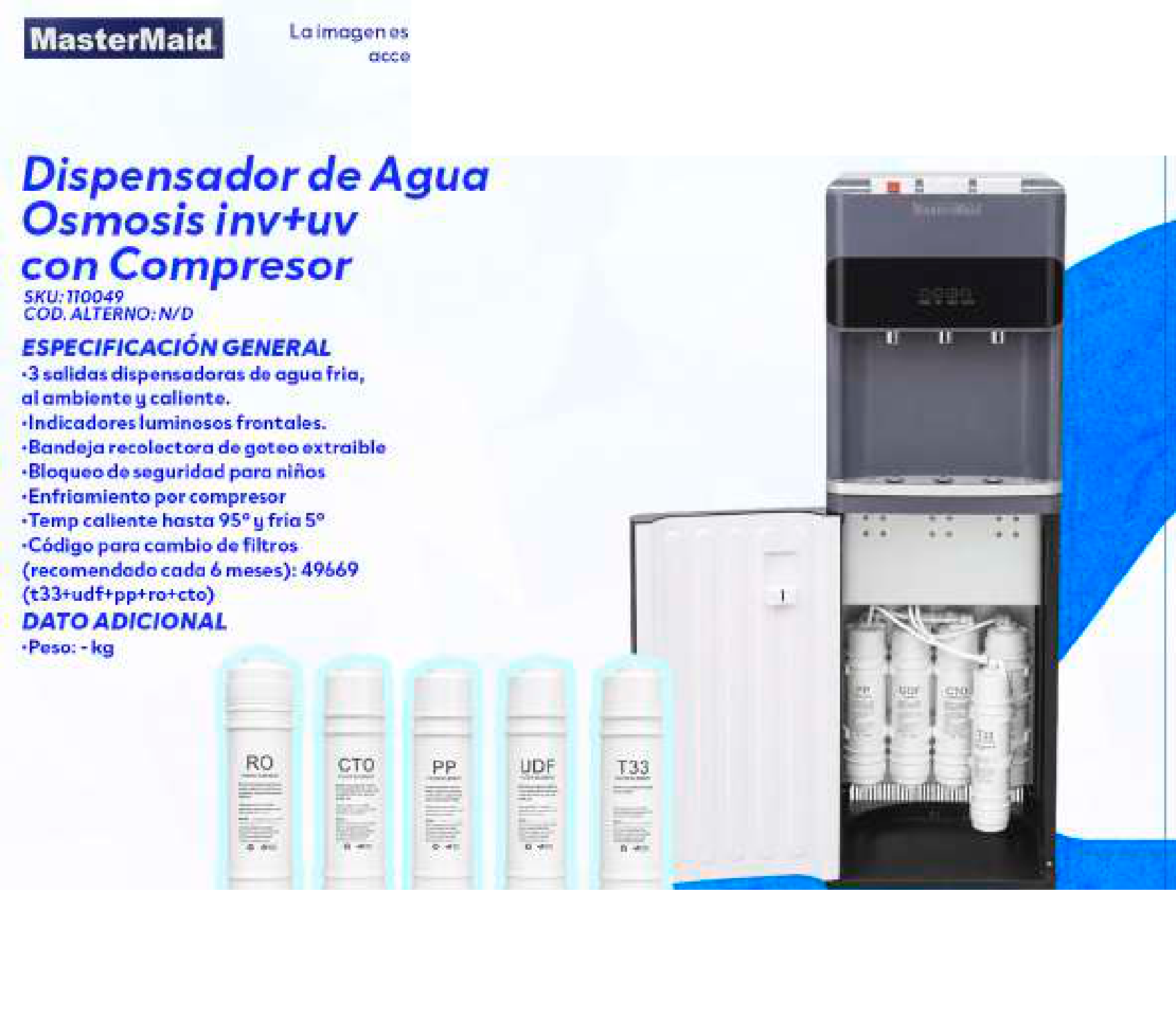 Dispensador de Agua Osmosis inv+uv con Compresor