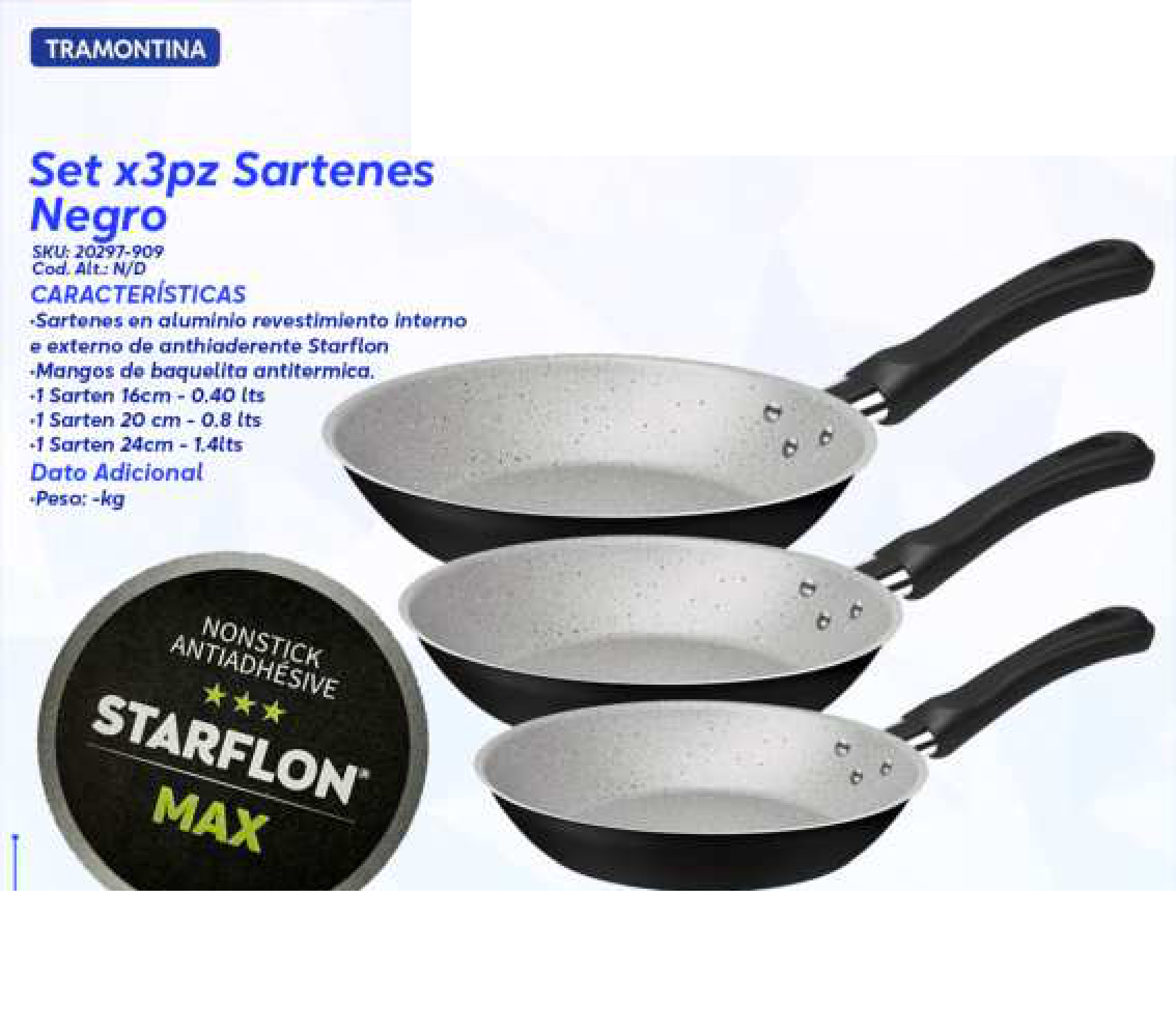 Set x3pz Sartenes Negro