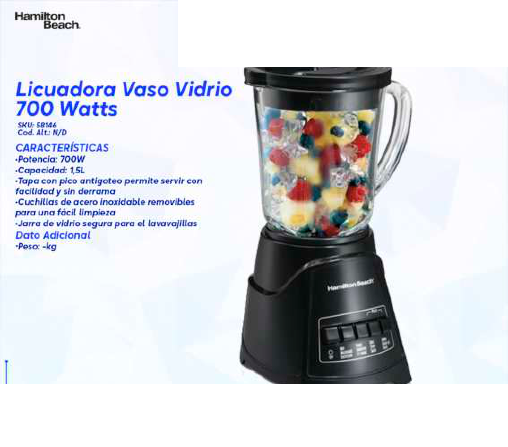 Licuadora Vaso Vidrio 700 Watts