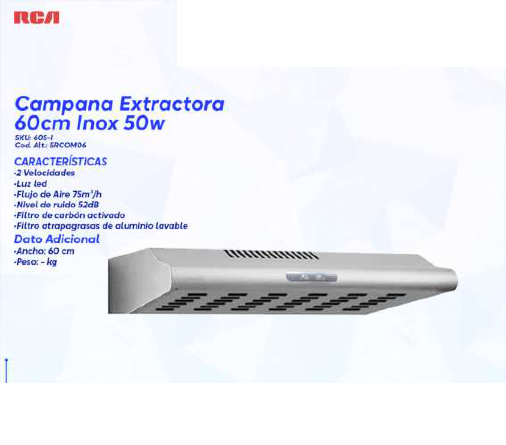 Campana Extractora 60cm Inox 50w