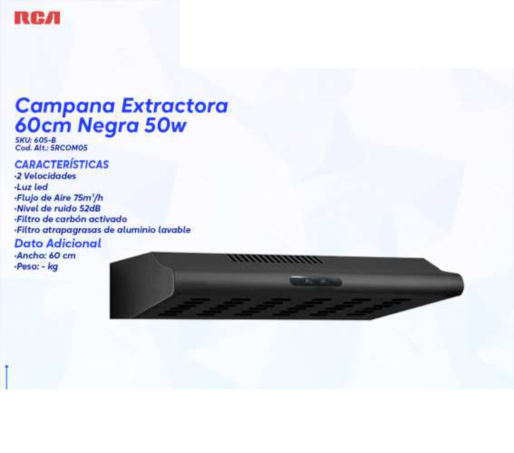 Campana Extractora 60cm Negra 50w