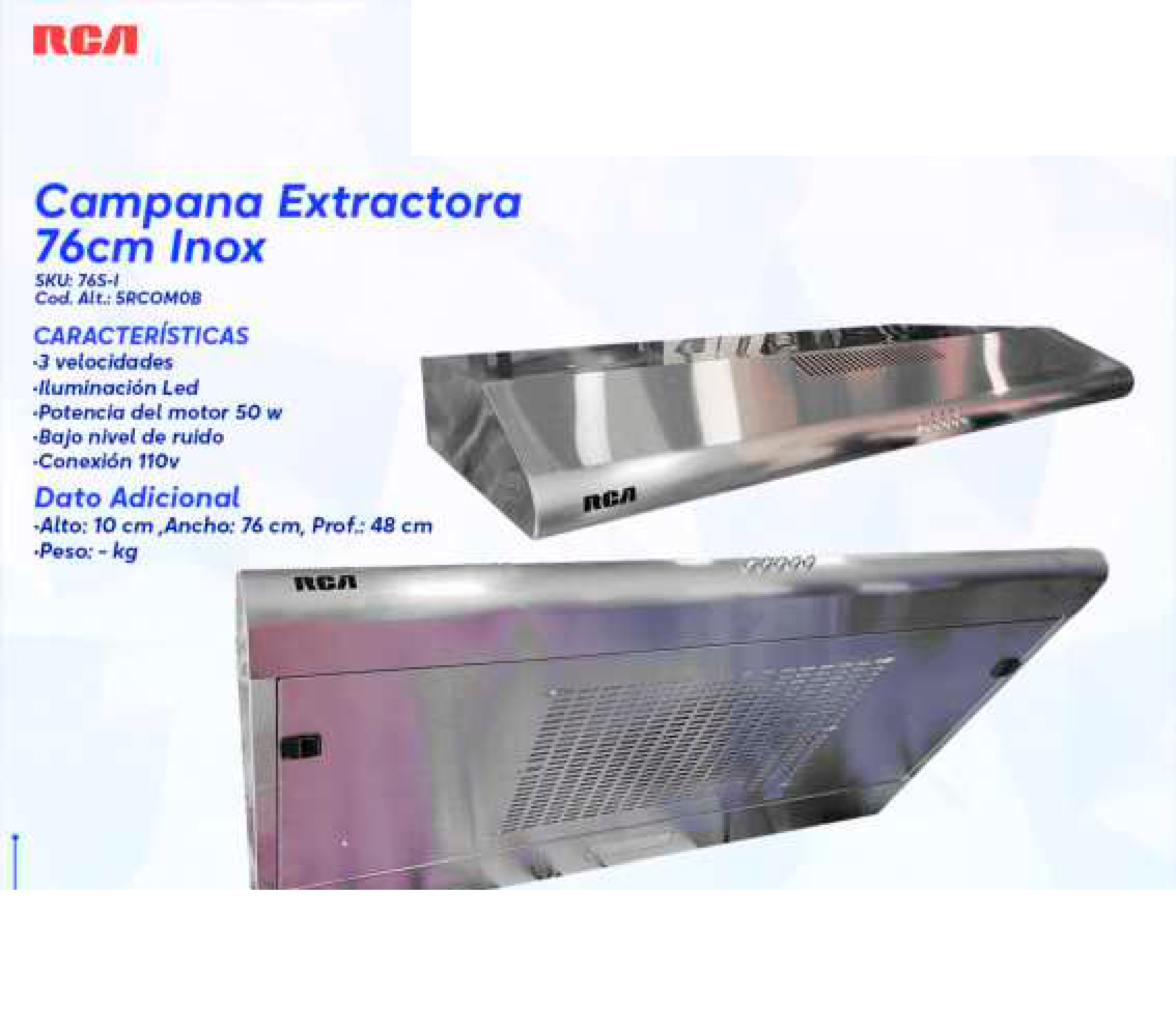 Campana Extractora 76cm Inox