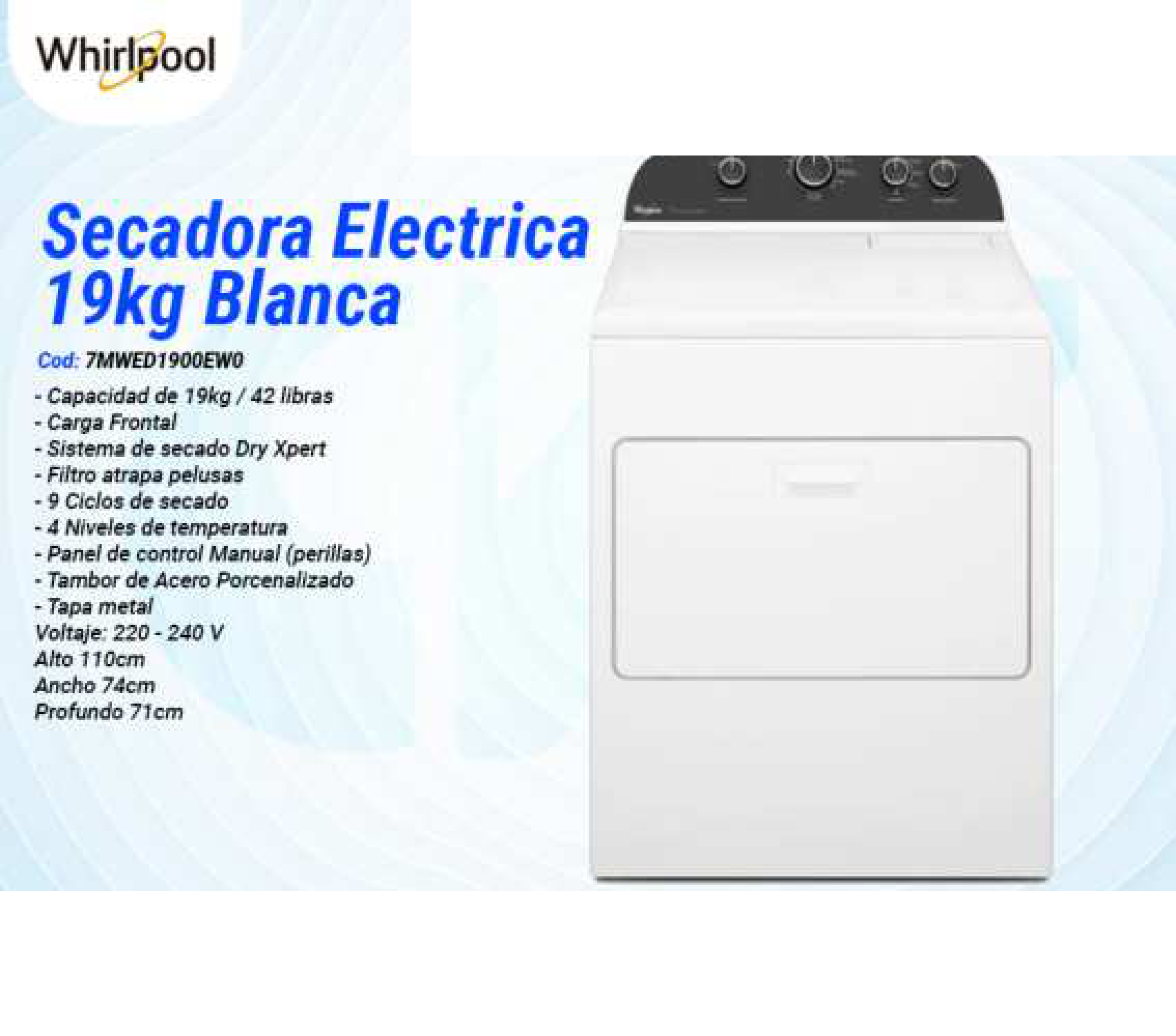 Secadora Electrica 19kg Blanca