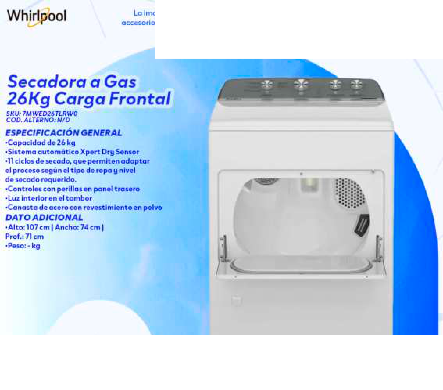 Secadora a Gas 26Kg Carga Frontal