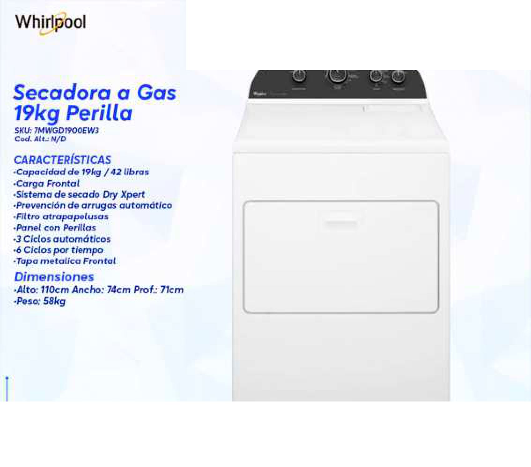 Secadora a Gas 19kg Perilla