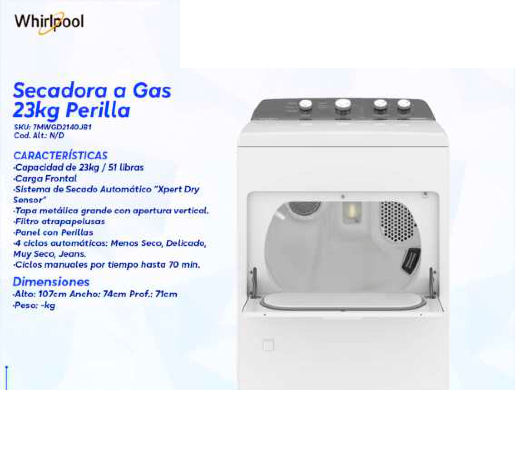 Secadora a Gas 23kg Perilla