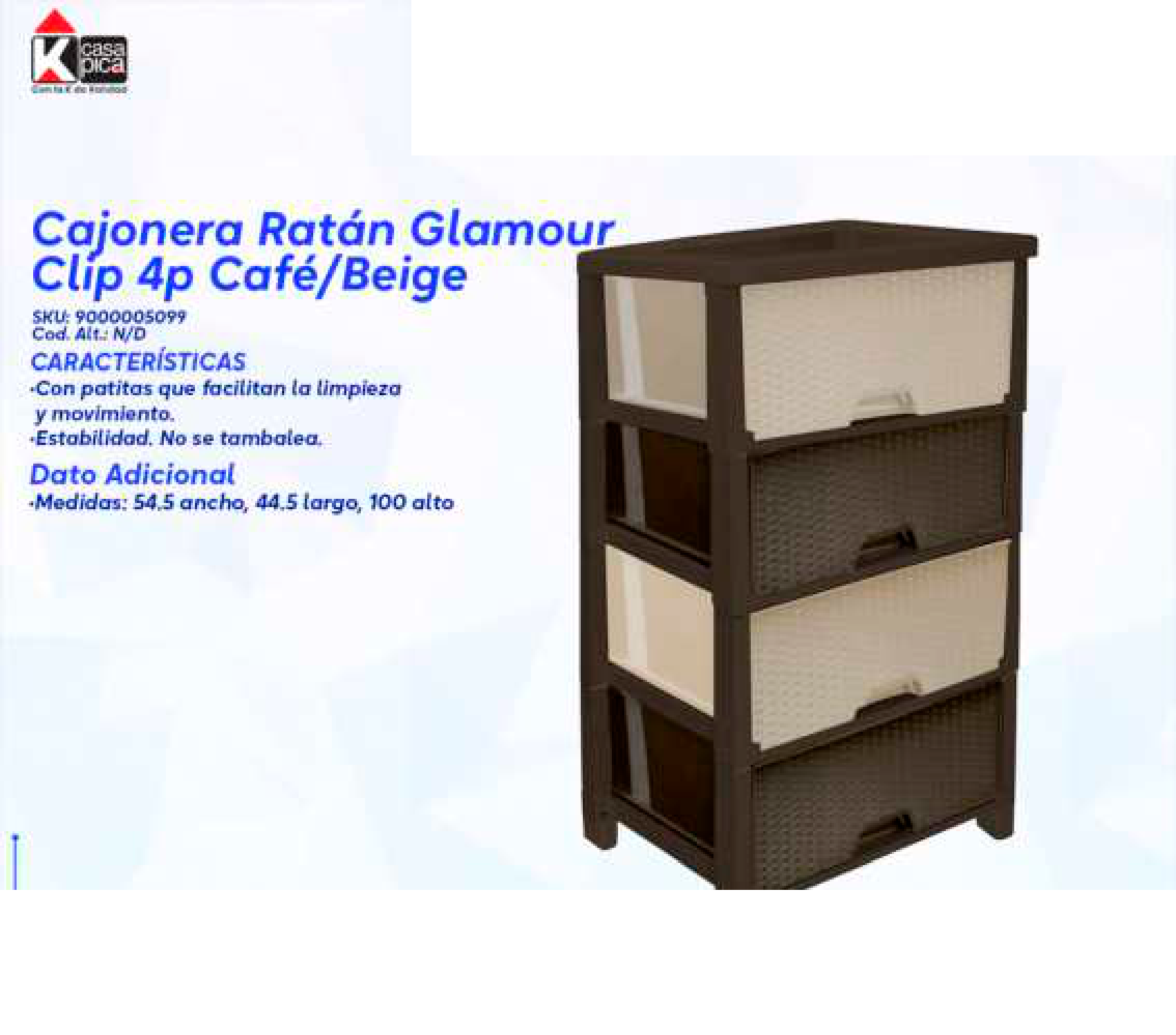 Cajonera Ratán Glamour Clip 4p Café/Beige