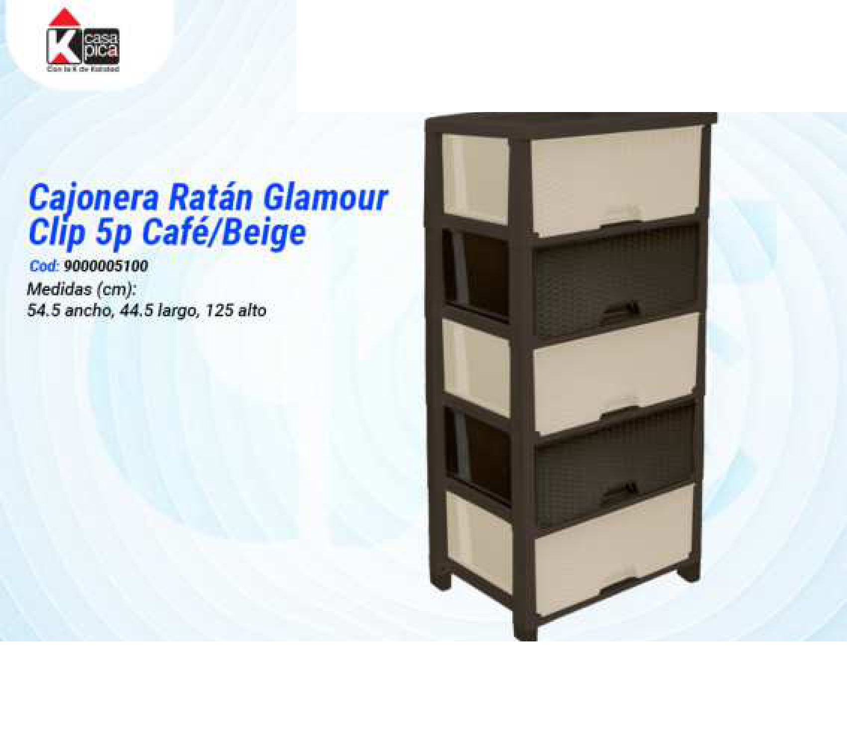 Cajonera Ratán Glamour Clip 5p Café/Beige