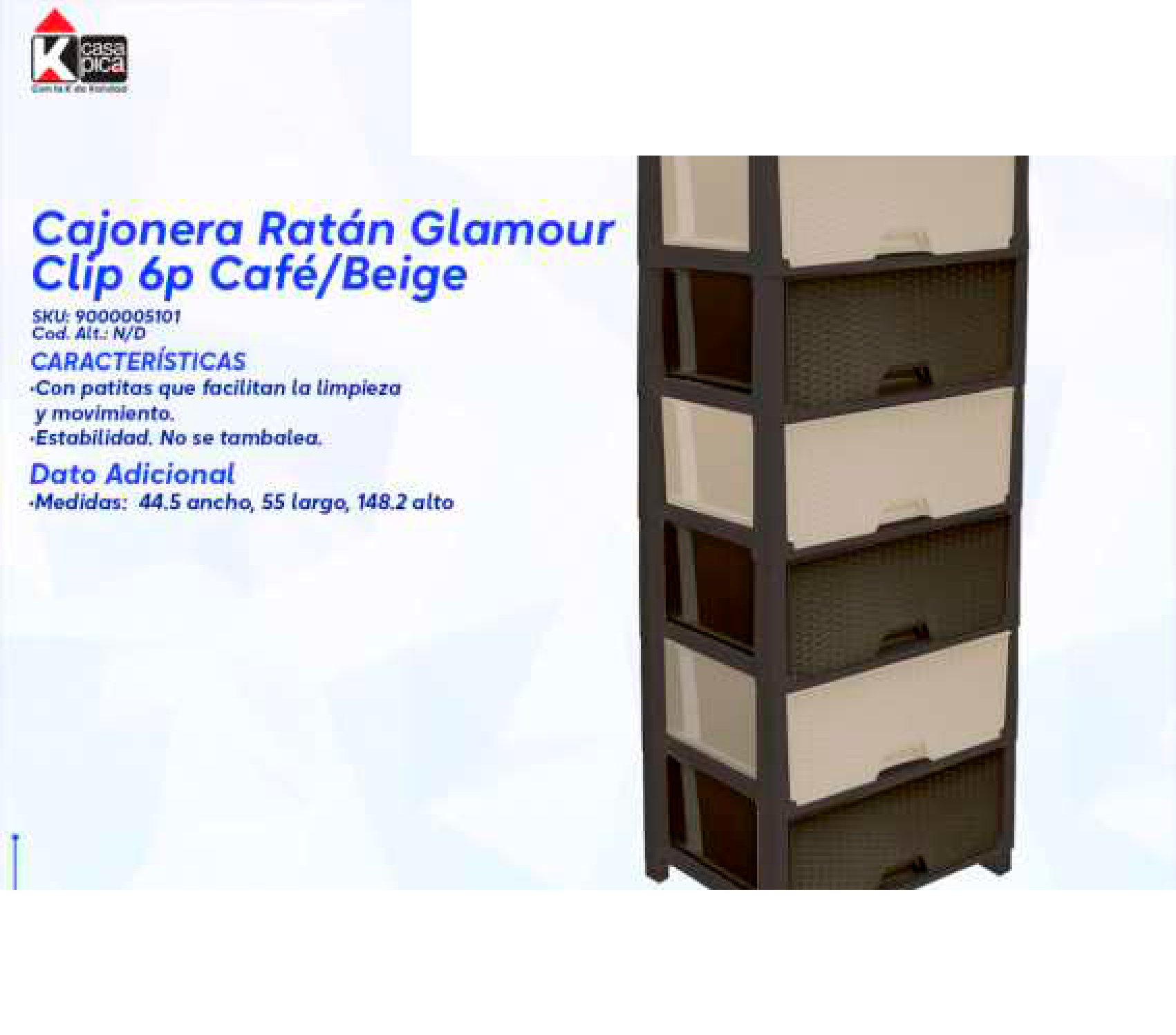 Cajonera Ratán Glamour Clip 6p Café/Beige