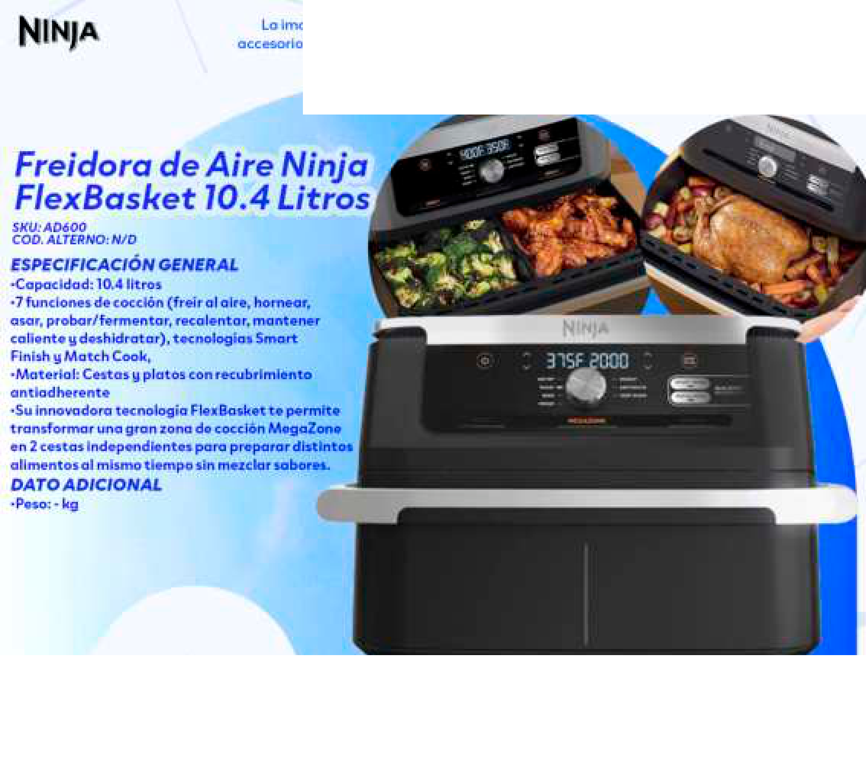 Freidora de Aire Ninja FlexBasket 10.4 Litros