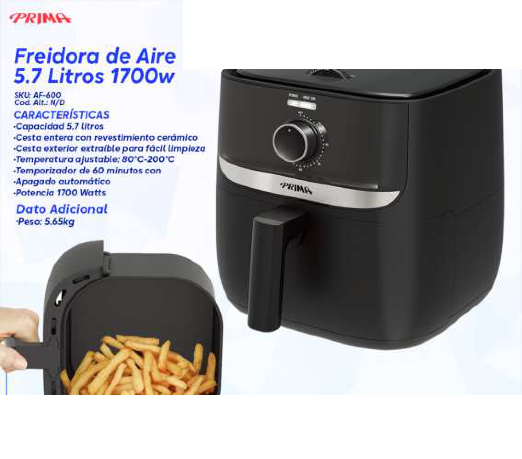 Freidora de Aire 5.7 Litros 1700w