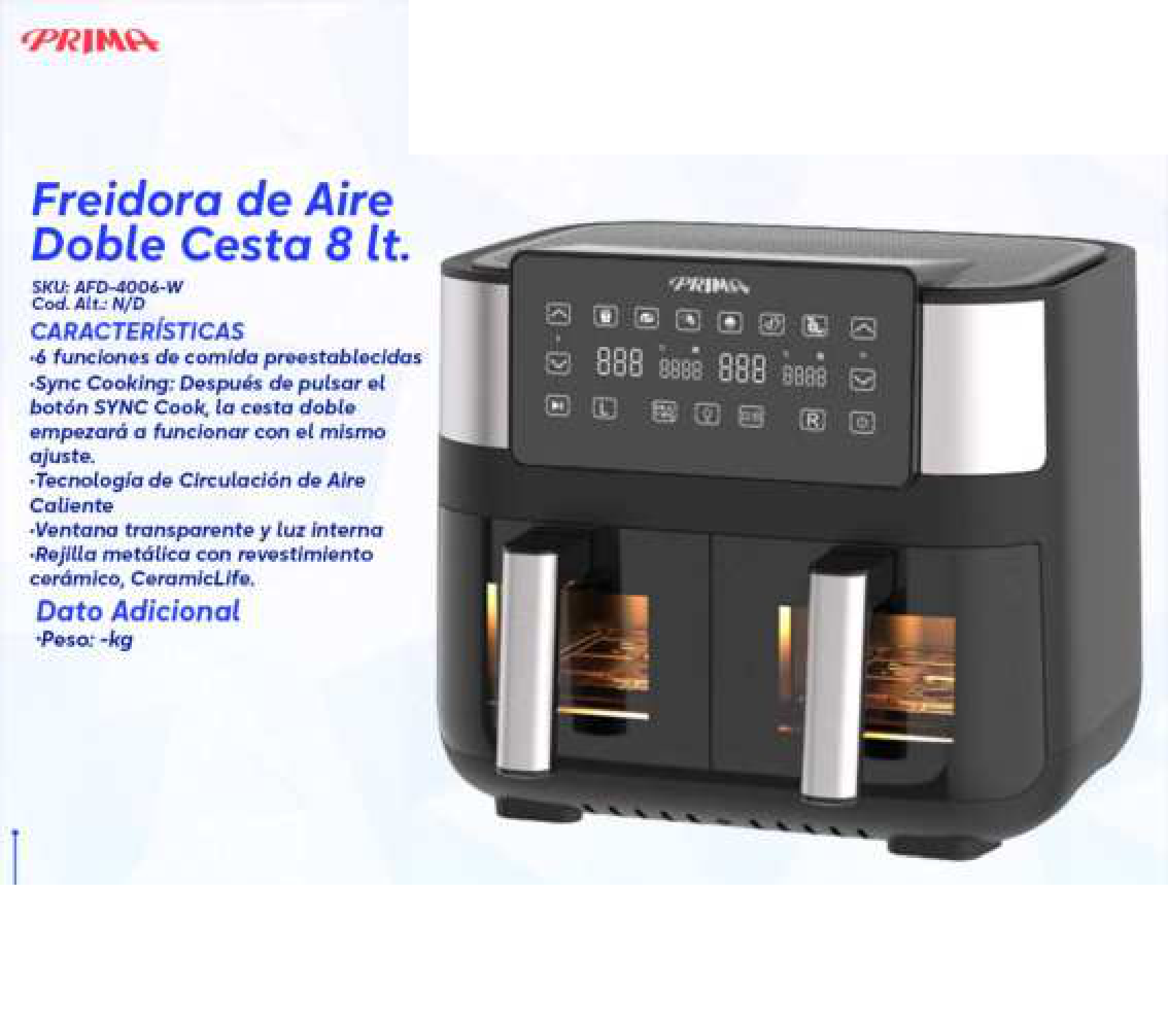 Freidora de Aire Doble Cesta 8 lt