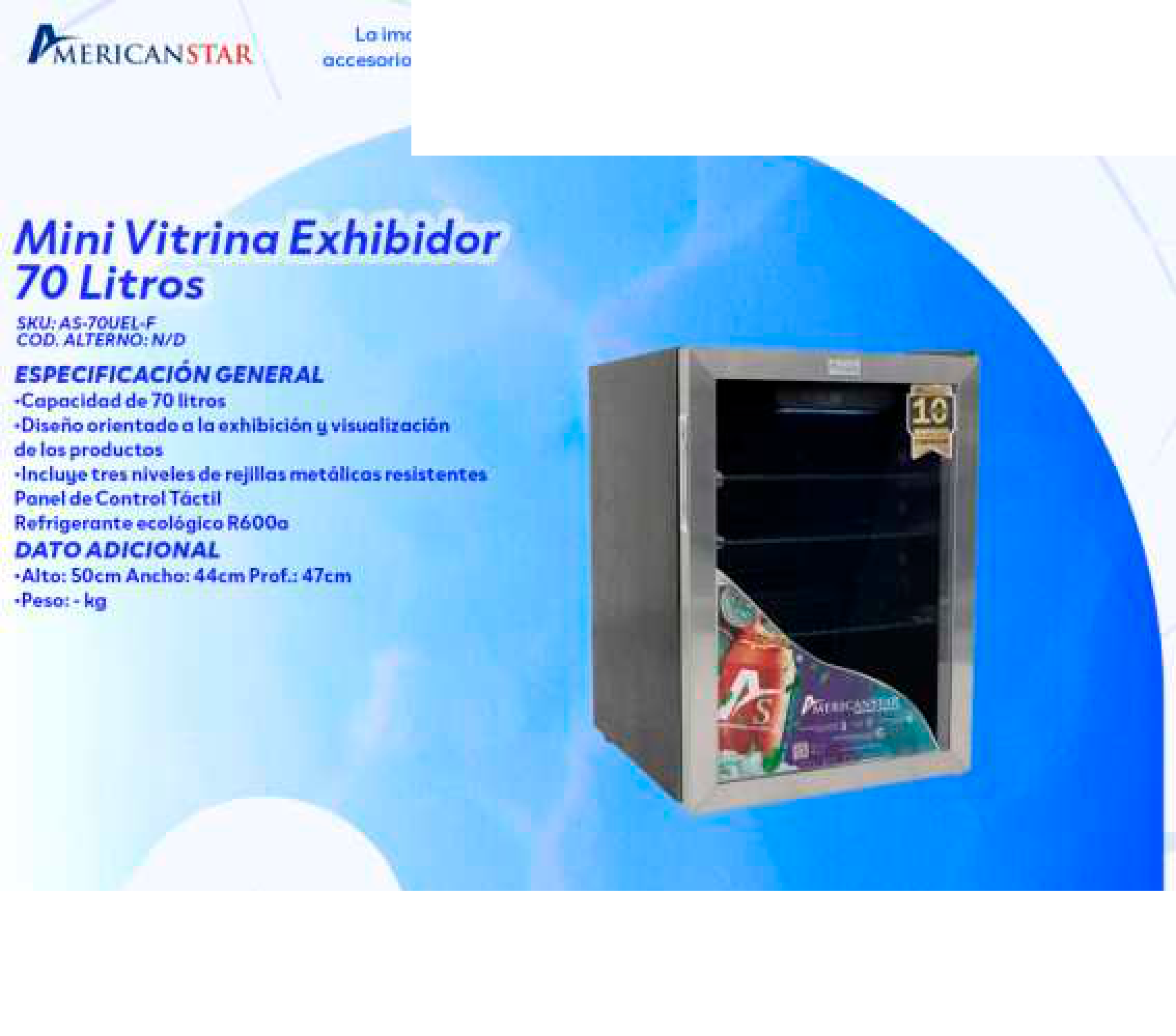 Mini Vitrina Exhibidor 70 Litros