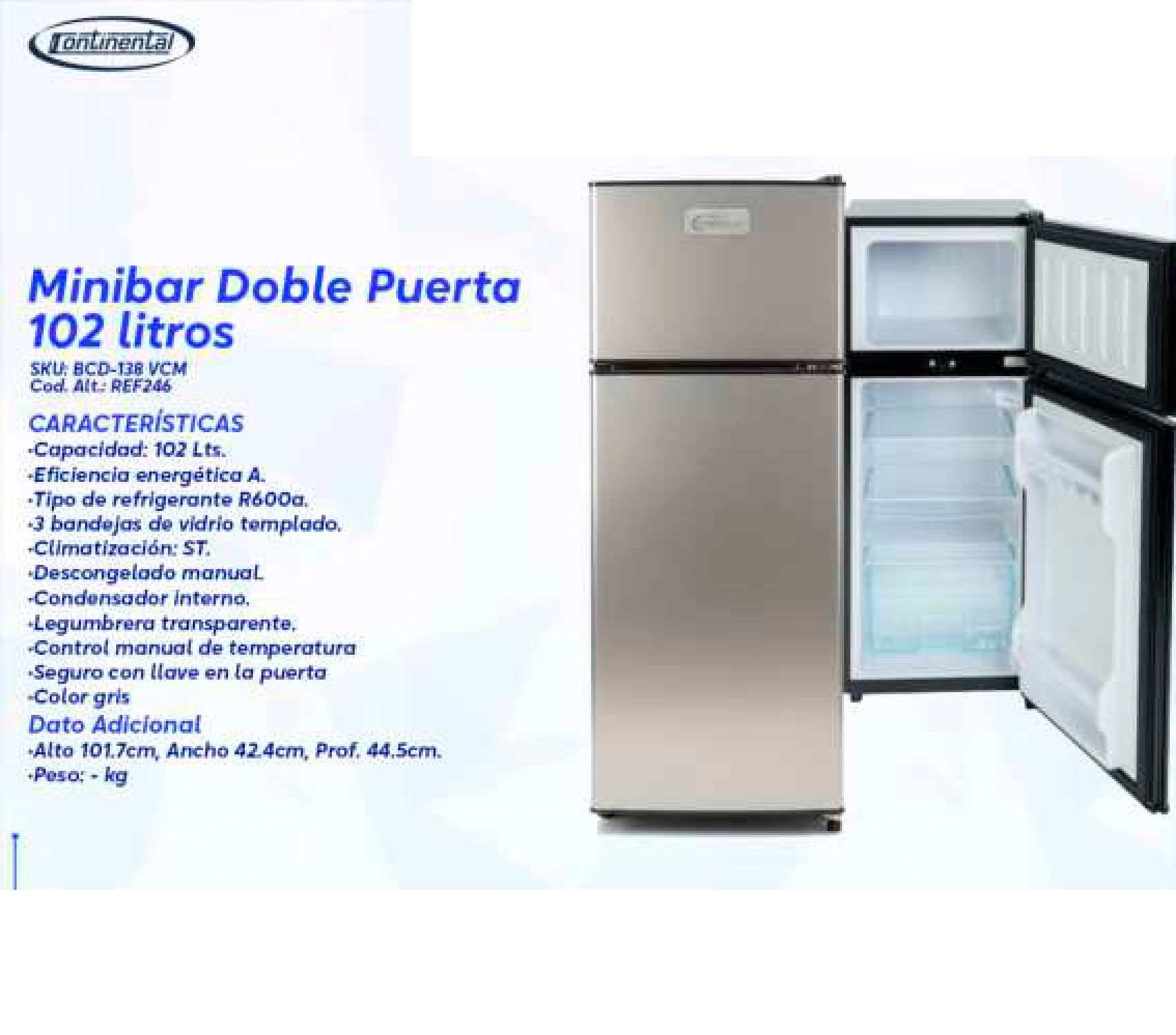 Minibar Doble Puerta 102 litros