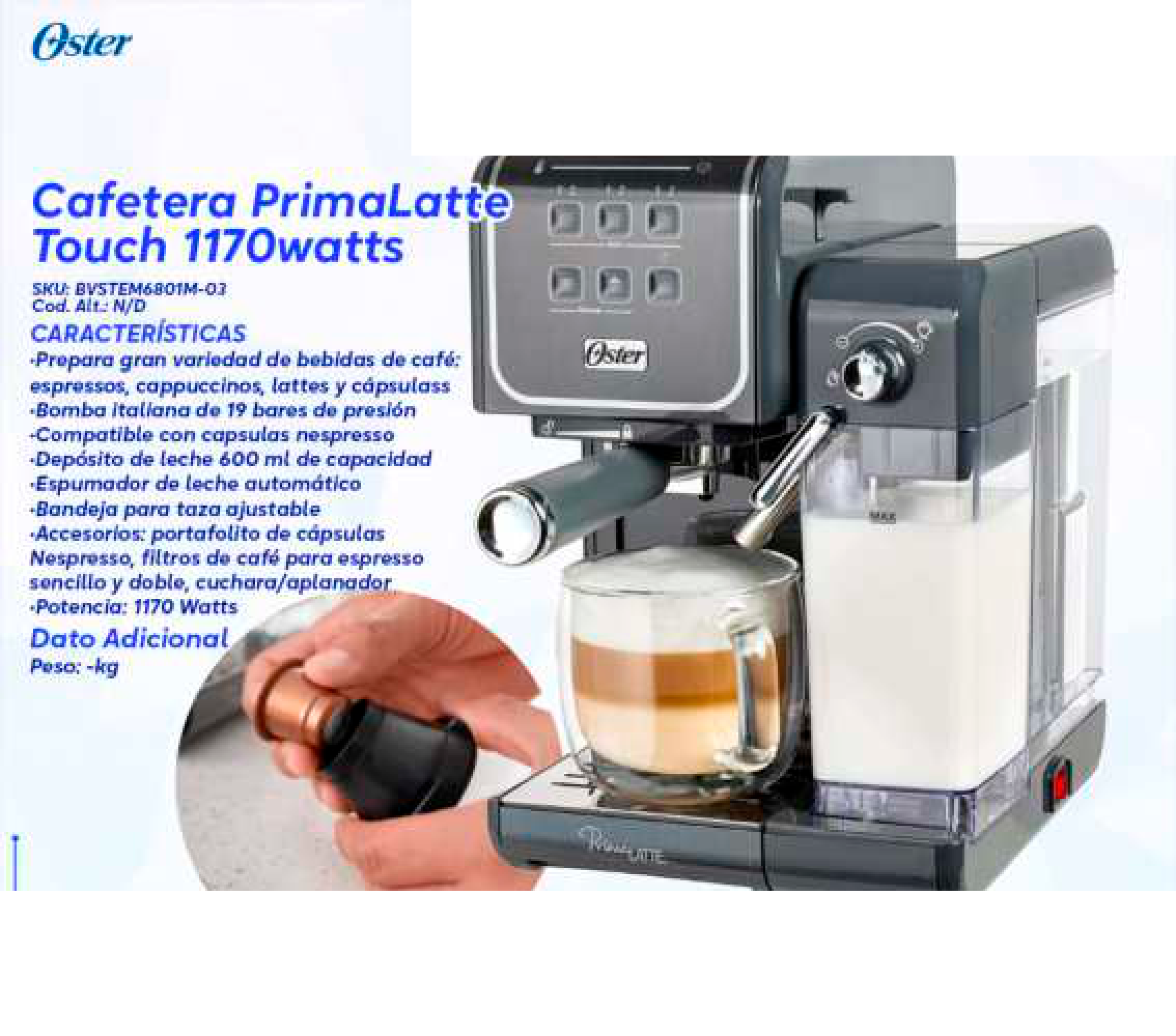Cafetera PrimaLatte Touch 1170watts