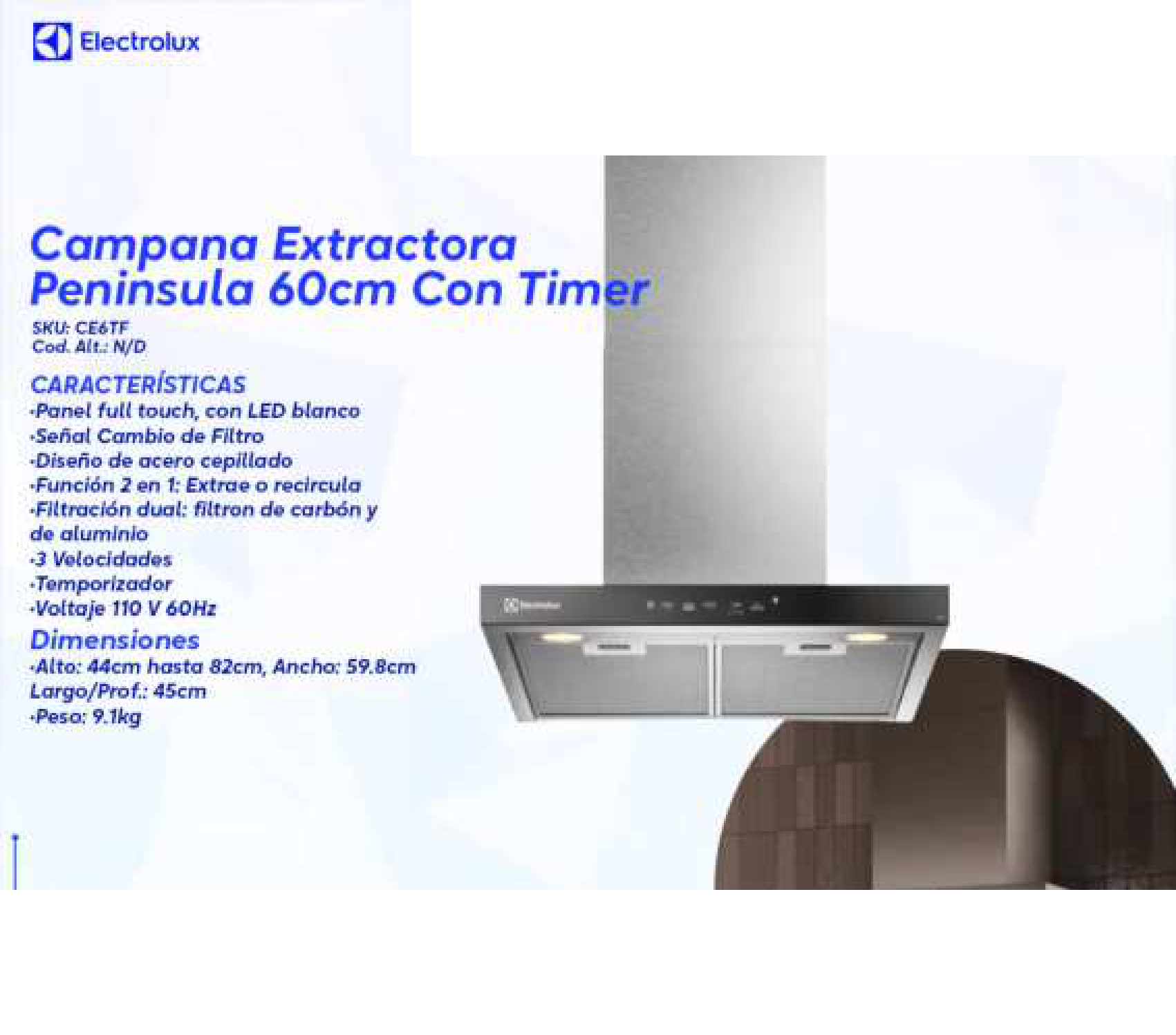 Campana Extractora Península 60cm Con Timer