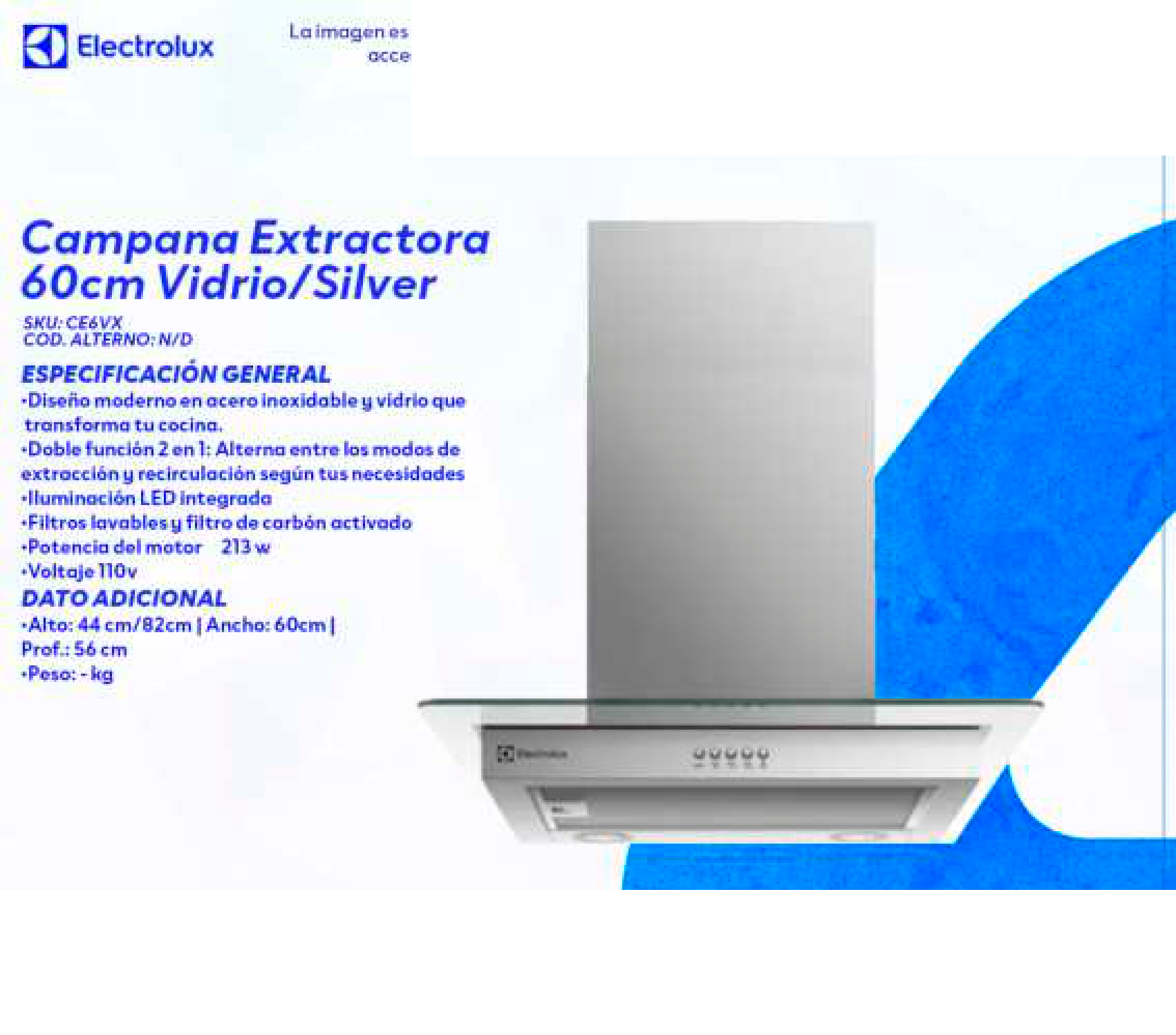 Campana Extractora 60cm Vidrio/Silver