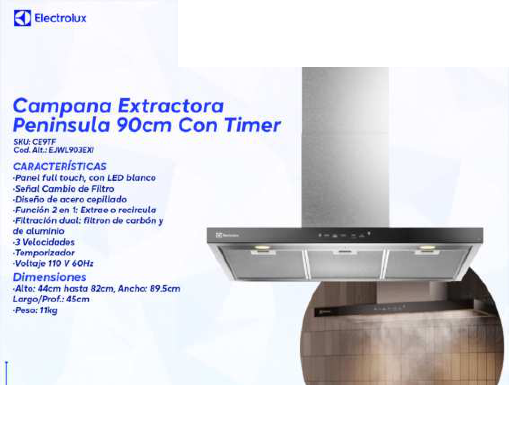Campana Extractora Península 90cm Con Timer