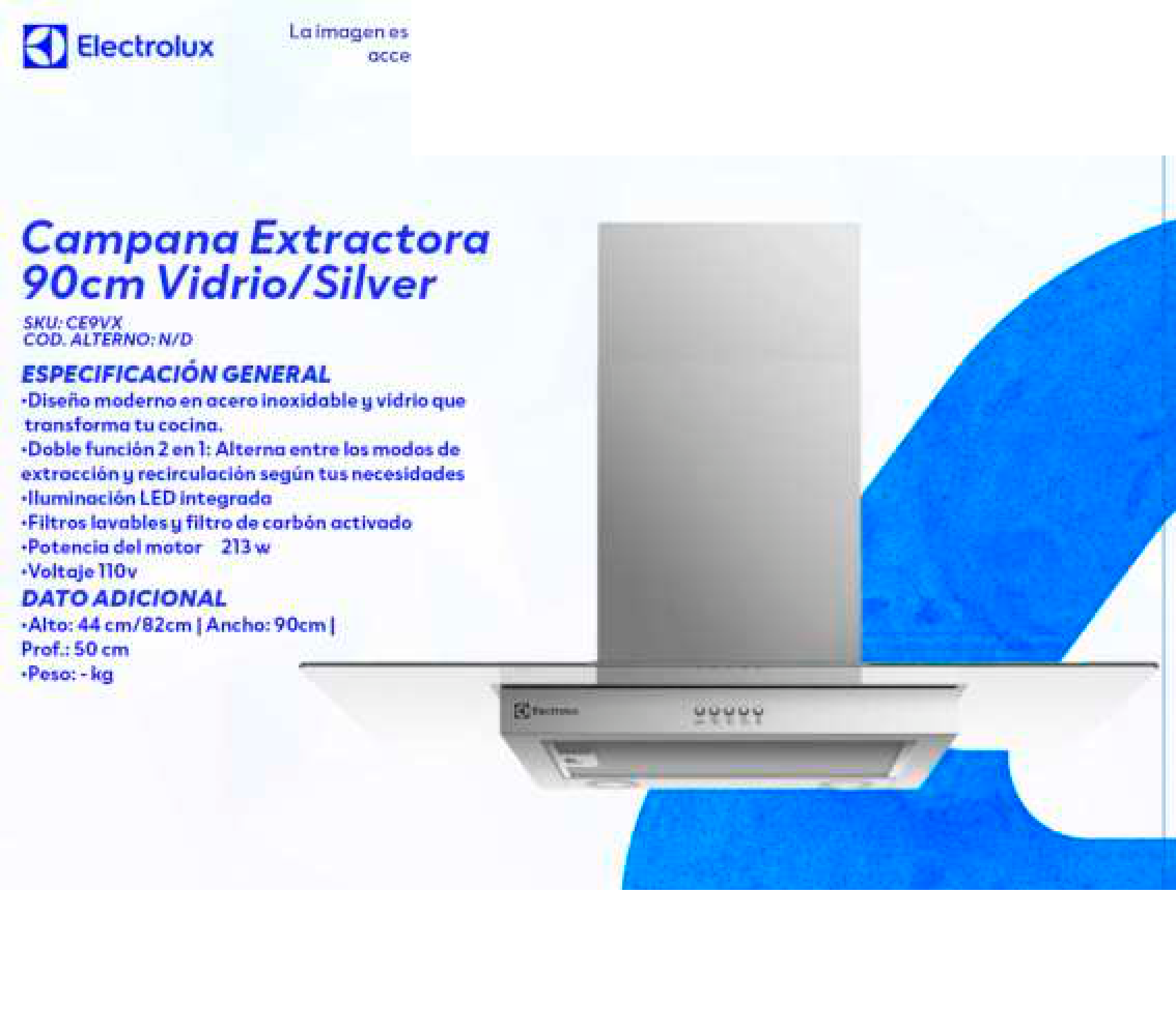 Campana Extractora 90cm Vidrio/Silver