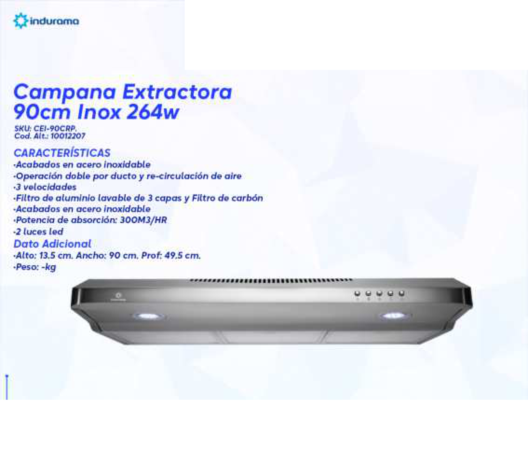 Campana Extractora 90cm Inox 264w