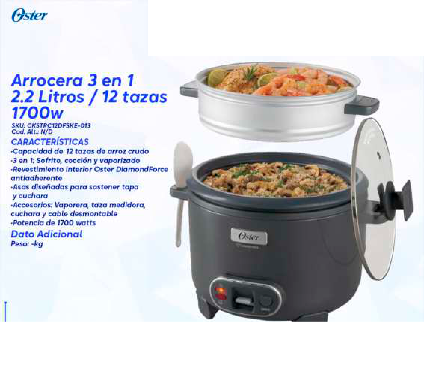 Arrocera 3 en 1 2.2 Litros / 12 tazas 1700w