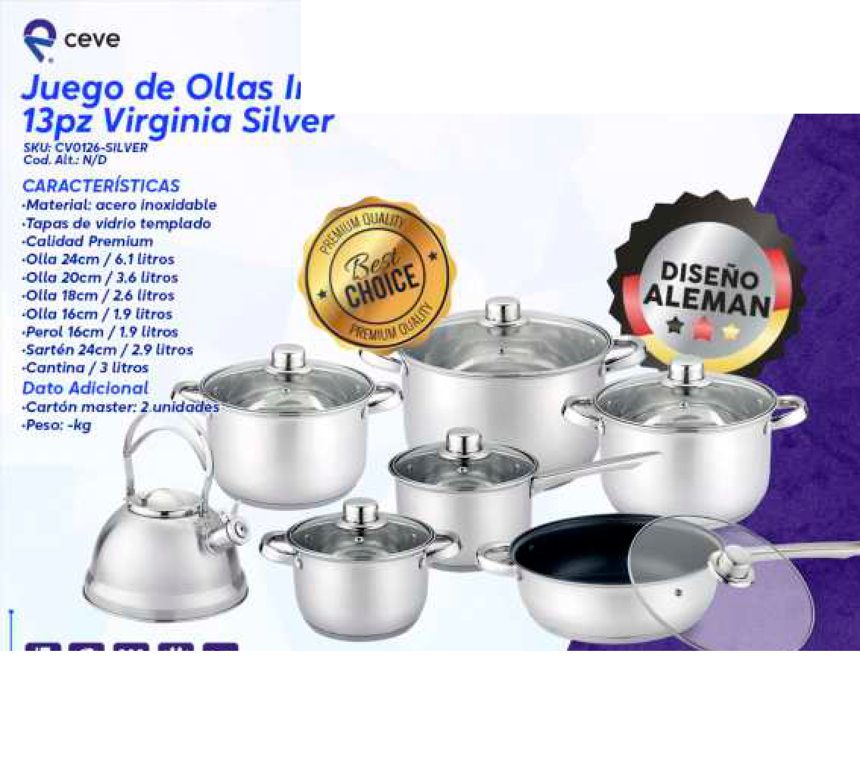 Juego de Ollas Inox 13pz Virginia Silver