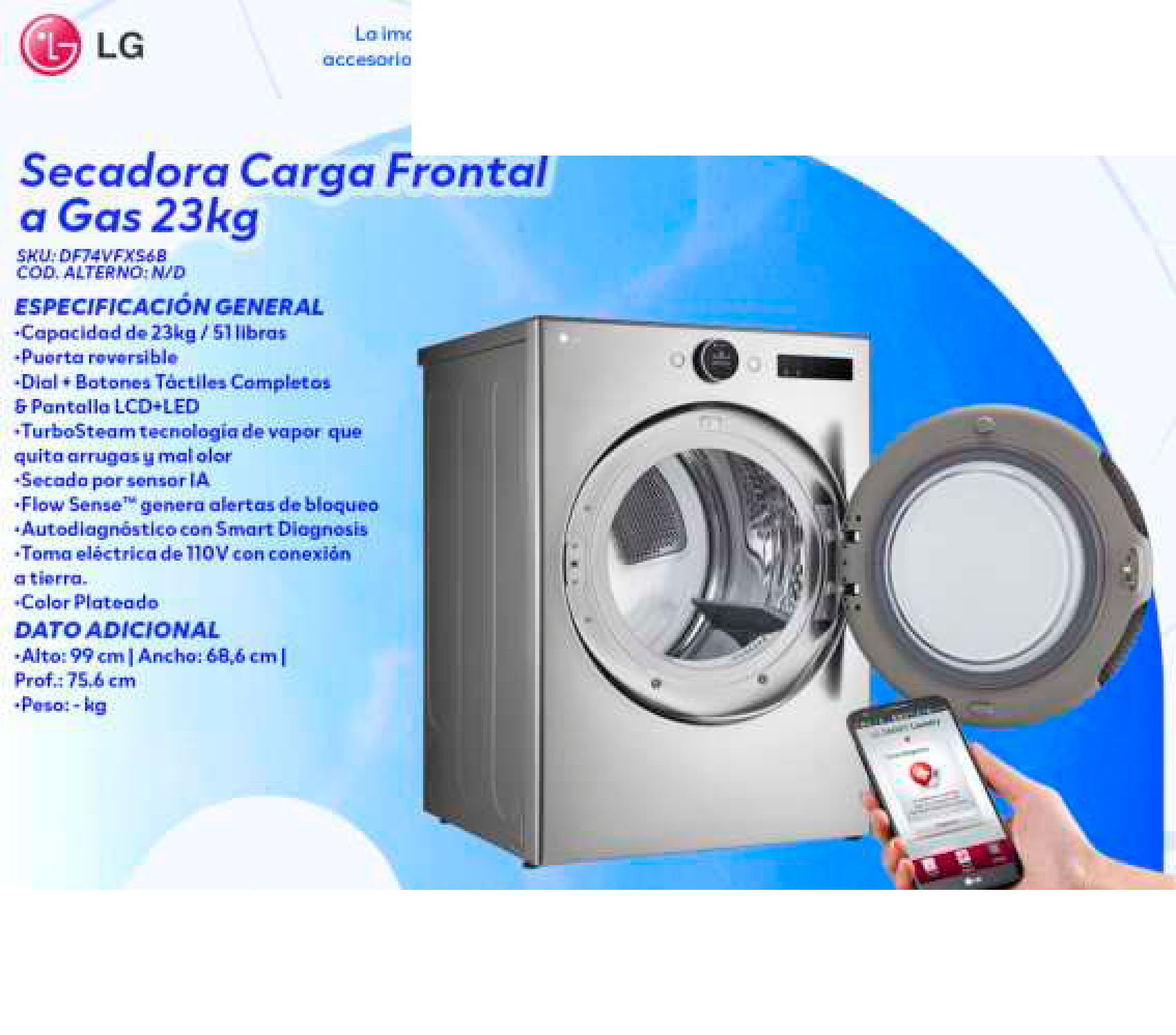 Secadora Carga Frontal a Gas 23kg