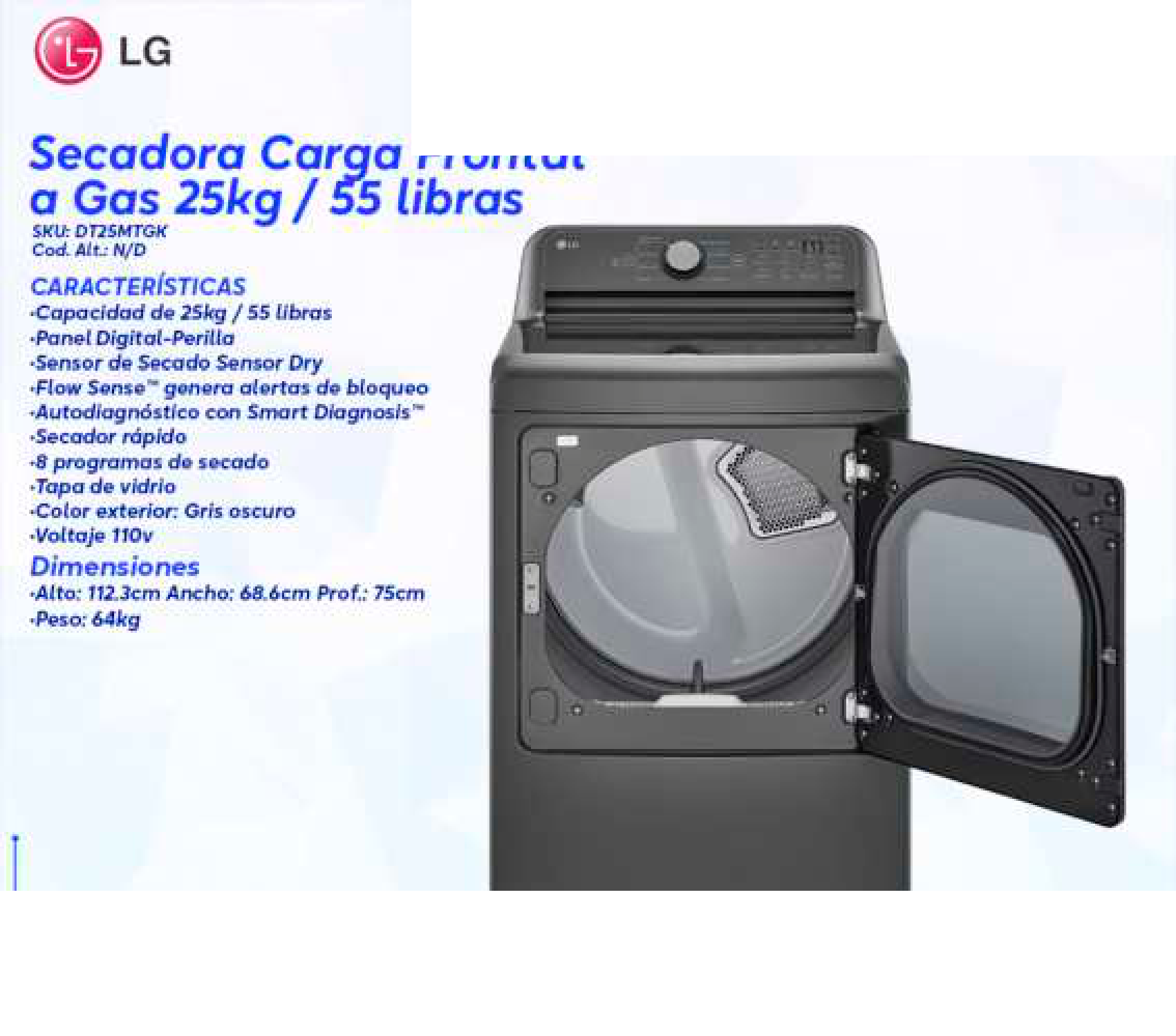 Secadora Carga Frontal a Gas 25kg / 55 libras
