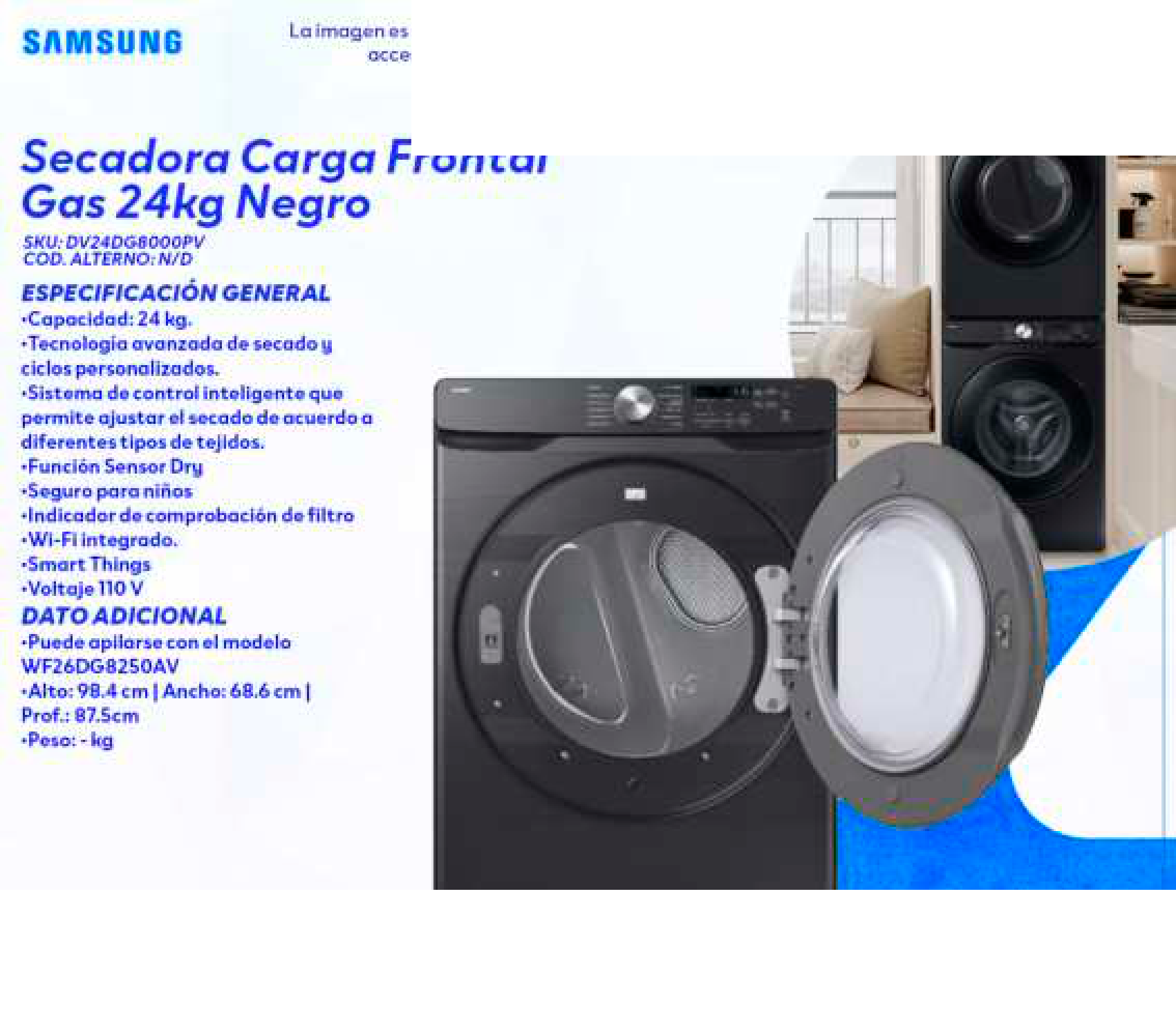 Secadora Carga Frontal Gas 24kg Negro