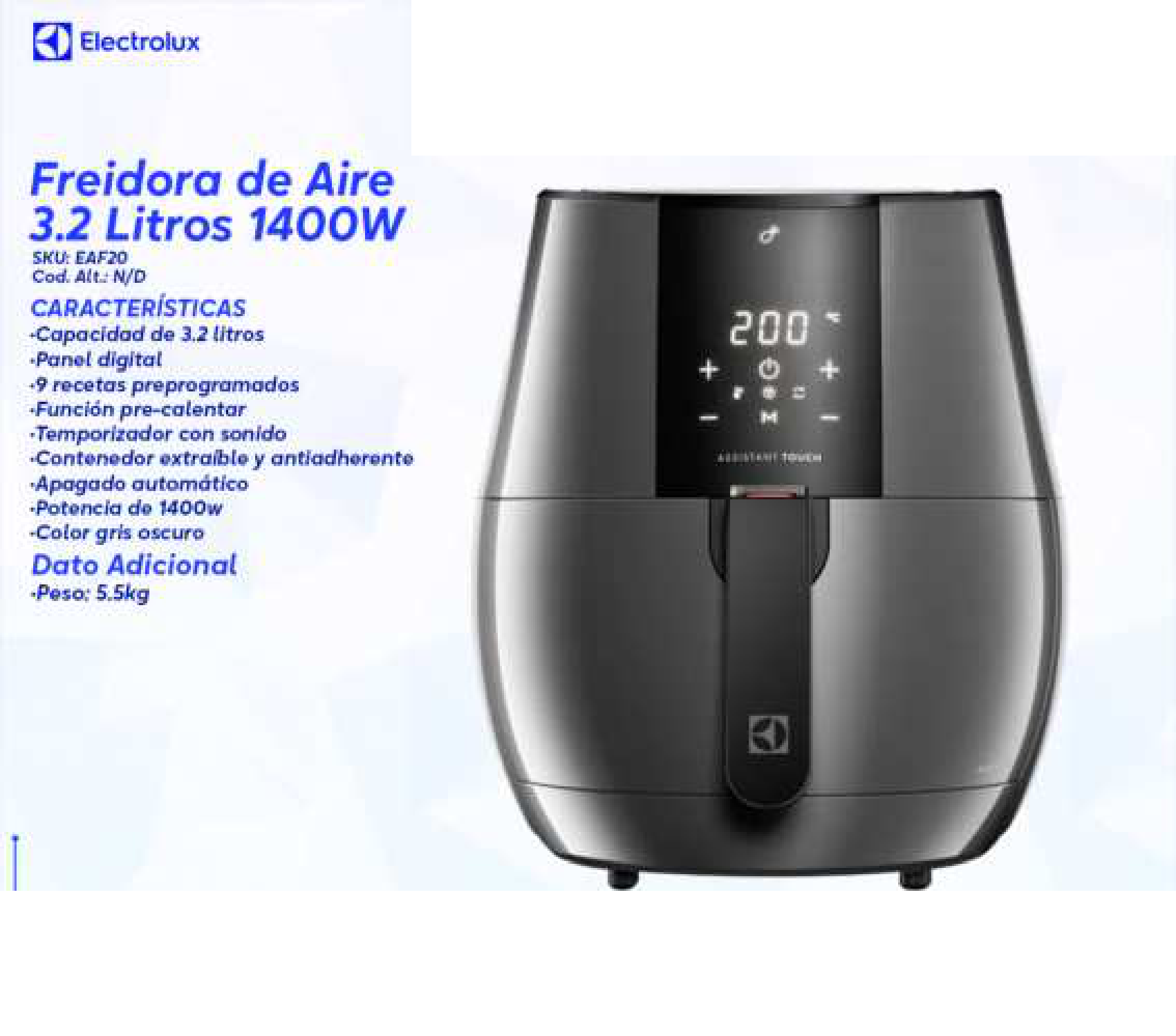Freidora de Aire 3.2 Litros 1400W