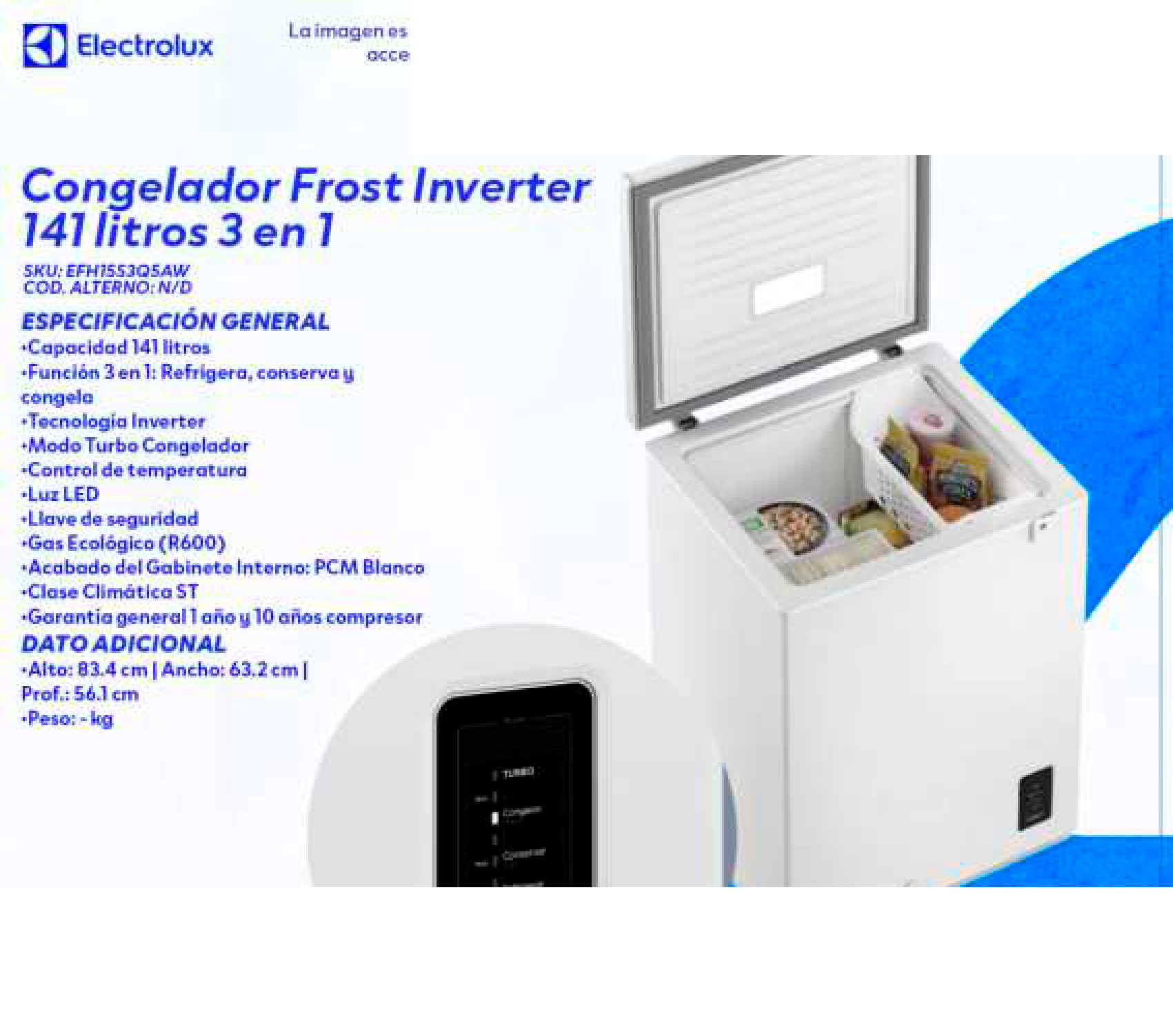 Congelador Frost Inverter 141 litros 3 en 1